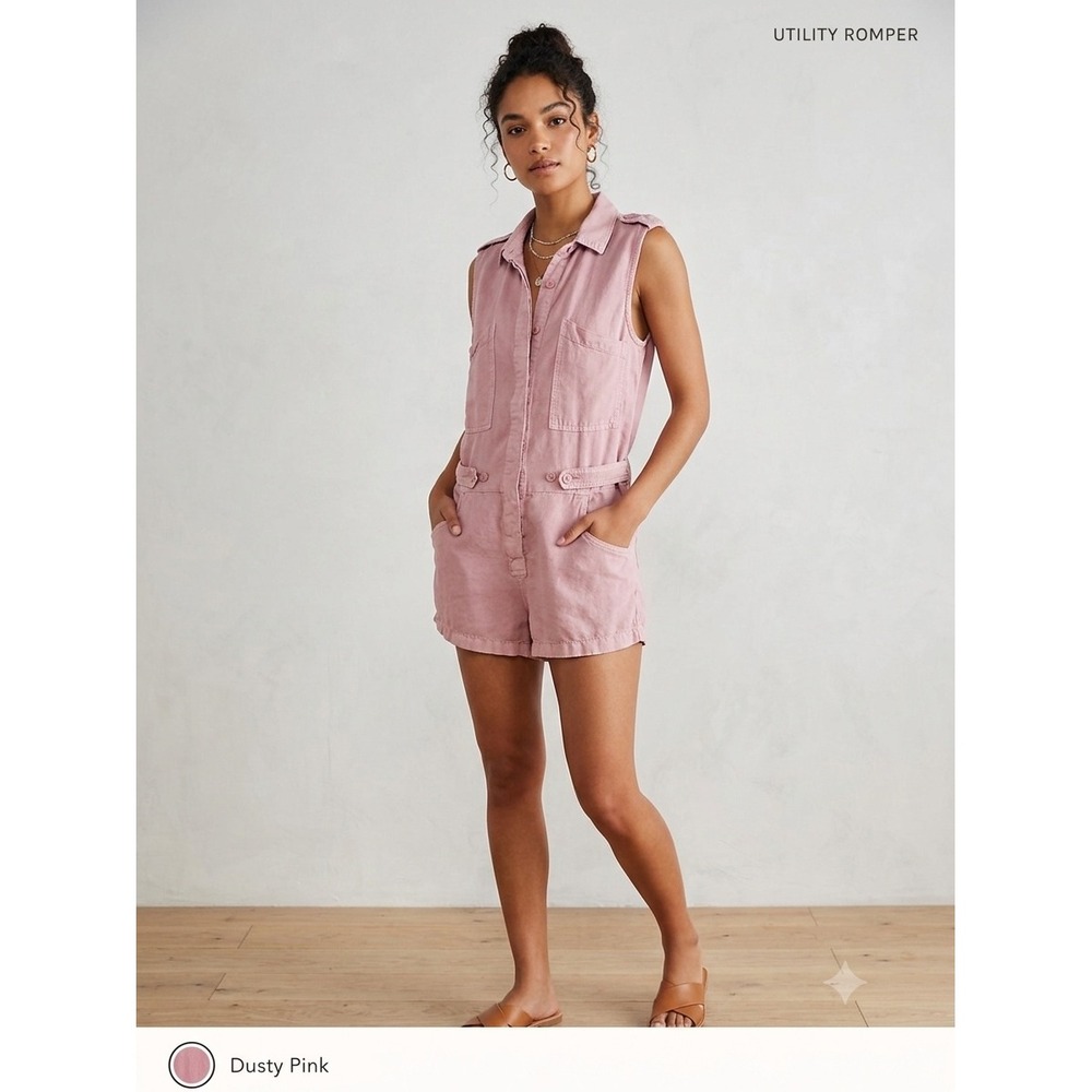 Young Fabulous & Broke Romper Women XS Dusty Pink Utility Linen Blend Sleeveless